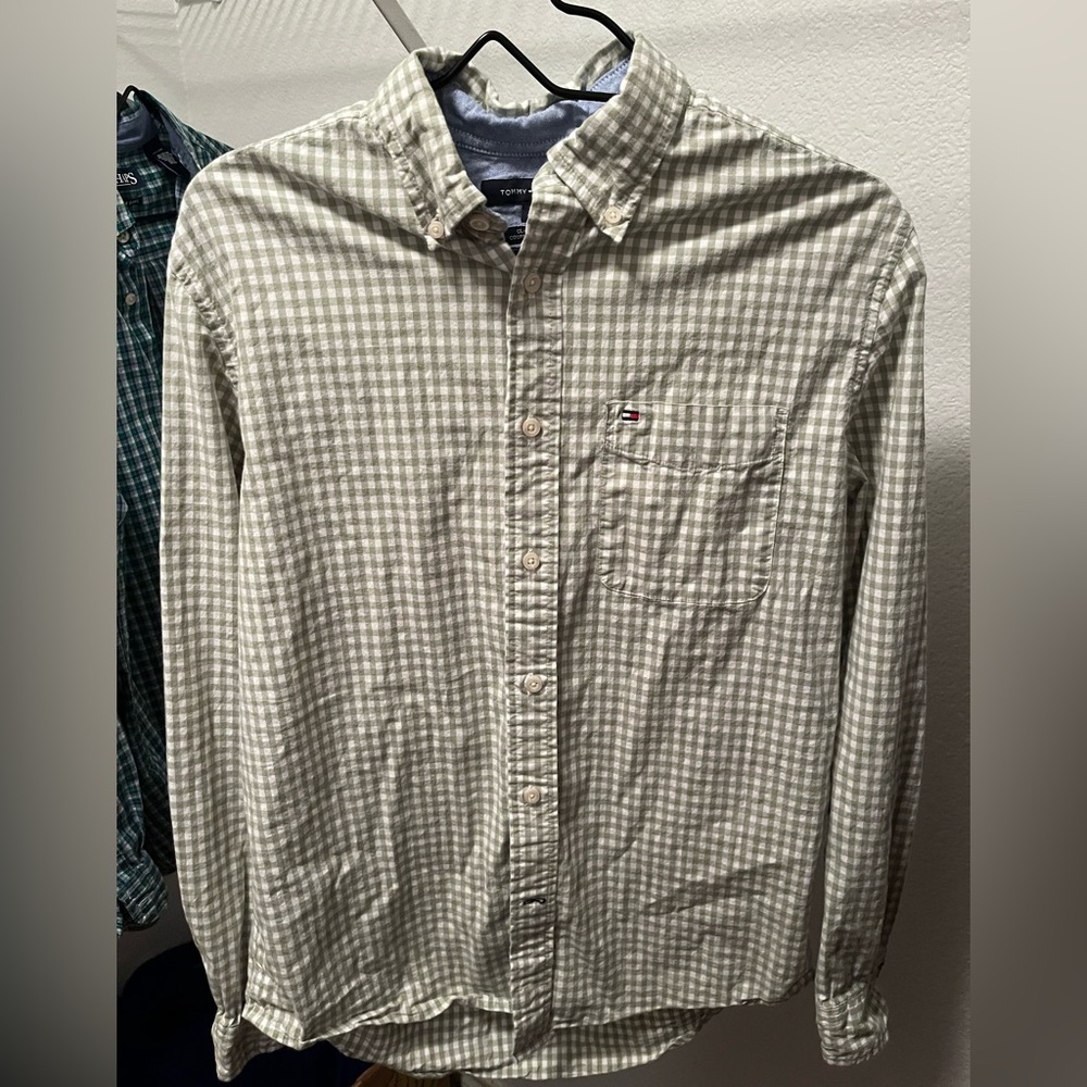 TOMMY HILFIGER Large Green Button Down Dress shirt.